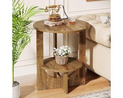 Tribesigns Ronde Bijzettafel - 50×50×65cm - Twee Lagen Bankbijzettafel met Opbergruimte - Bruin - voor Woonkamer, Slaapkamer en Bank