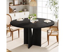 Tribesigns Ronde Eettafel Houten Keukentafel - 100 x 100 x 75 cm - Eettafel voor 4 personen - Boerderij Eettafel met Houten Tafelblad - Zwart