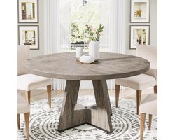 Tribesigns Ronde Eettafel - Keukentafel - 120 X 120 X 75 cm - Eetkamertafel Voor 4 Personen - met Houten Tafelblad en Poten - Industrieel Design - Vintage - Rustiek Grijs