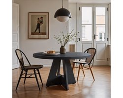 Tribesigns Ronde Eettafel - Keukentafel - 120 X 120 X 75 cm - Eetkamertafel Voor 4 Personen - met Houten Tafelblad en Poten - Industrieel Design - Vintage - Zwart