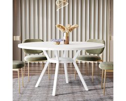 Tribesigns Ronde Eettafel - Keukentafel - 120 x 120 x 75 cm - Eetkamertafel Voor 4 Personen - met Houten Tafelblad - Modern Design - Wit