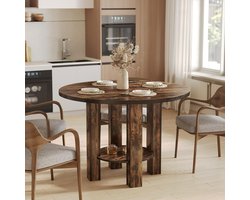 Tribesigns Ronde Eettafel - Keukentafel met Opbergrek Houten Poten - 100 X 100 x 75 cm - Eetkamertafel Voor 4 Personen - voor Thuis Eetkamer Woonkamer - Rustiek Bruin