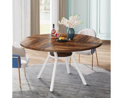 Tribesigns Ronde Eettafel - Keukentafel met Opbergvak - 120 X 120 X 75 cm - Eetkamertafel Voor 4 Personen - met Metalen Onderstel - Industrieel Design - Rustiek Brown