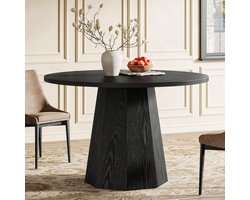 Tribesigns Ronde Eettafel - Keukentafel met Stabiel Schuin Onderstel - 118 X 118 X 76 cm - Eetkamertafel Voor 4 Personen - Moderne Eettafel - Zwarte
