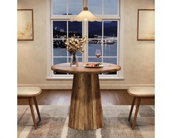 Tribesigns Ronde Eettafel - Kleine keukentafel - 80 x 80 x 75 cm - Eetkamertafel Voor 2-4 Personen - met Achthoekige Voet - Industrieel Design - Bruin