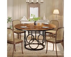 Tribesigns Ronde Eettafel voor 4-6 Personen - 120 x 120 x 75 cm - Industrieel Design - Bruin - met Metalen Voet voor Eetkamer, Keuken, Woonkamer