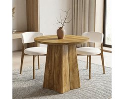 Tribesigns Ronde Eettafel voor 4 personen - 80 x 80 x 74 cm - Industrieel Design - Houten Eettafel voor Eetkamer - Licht Walnoot