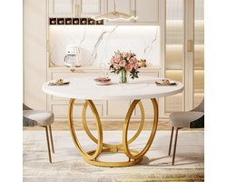 Tribesigns Ronde Eettafel voor 4 personen - Eettafel met Gouden Metalen Voet - 118cm Ronde Keukentafel - Modern - Wit - 118 x 118 x 72cm