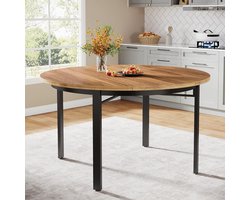 Tribesigns Ronde Eettafel voor 4 personen - Eettafel met Metalen Onderstel - 120cm Ronde Keukentafel - Industrieel - Bruin - 118.5 x 118.5 x 76cm