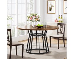 Tribesigns Ronde Eettafel voor 4 personen - Eettafel met Metalen Onderstel - 120cm Ronde Keukentafel voor Woonkamer/Keuken/Eetkamer - Industrieel - 120 x 120 x 75cm