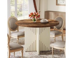 Tribesigns Ronde Eettafel voor 4 personen - Eettafel met Metalen Onderstel - Ronde Keukentafel - Industrieel - Braun und Beige - 100 x 100 x 75 cm