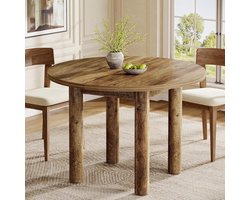 Tribesigns Ronde Eettafel voor 4 Personen - Landelijke Keukentafel met Stevige Poten - Bruin - 100 x 100 x 77.5 cm - voor Keuken, Eetkamer, Woonkamer, Eenvoudige Montage