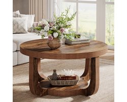 Tribesigns - Ronde Salontafel - 80 x 80 x 45 cm - 2-Laags Salontafel met Opbergplank - Bijzettafel Bruin - Tafel - Sidetable voor Woonkamer, Thuiskantoor