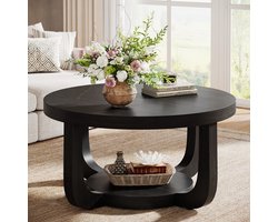 Tribesigns Ronde Salontafel - 80 x 80 x 45 cm - 2-Laags Salontafel met Opbergplank - Bijzettafel Zwart - Tafel - Sidetable voor Woonkamer, Thuiskantoor