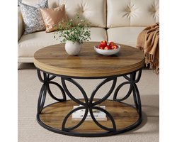 Tribesigns - Ronde Salontafel - 80 x 80 x 46 cm - 2-laags Salontafel met Opbergplank - Bijzettafel Bruin - Tafel - Sidetable voor Woonkamer, Thuiskantoor