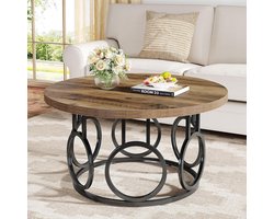 Tribesigns Ronde Salontafel - 80×80×45 CM - Rustieke Cirkel Salontafel met Metalen Onderste - Modern houten meubilair - Bruine - Voor Woonkamers