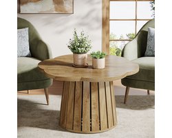 Tribesigns - Ronde Salontafel - 85 x 80 x 50 cm - Salontafel met Bloemvormig Tafelblad - Bijzettafel Licht Teakhout - Tafel - Sidetable voor Woonkamer, Thuiskantoor