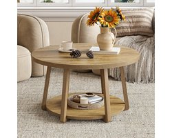 Tribesigns Ronde Salontafel met Opbergruimte - Salontafel met 2 Lagen en Houten Poten - Eikenhout - Eenvoudig te Monteren - voor Woonkamer, Thuiskantoor - 80 x 80 x 50 cm