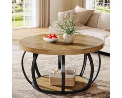 Tribesigns Ronde Salontafel - Salontafel met 2 Lagen en Opbergplanken - Moderne Houten Bijzettafel - Bruin - voor Woonkamer, Thuiskantoor - 80 x 80 x 45 cm