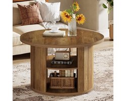 Tribesigns - Ronde Salontafel - Salontafel met Opbergplank - Bijzettafel Bruin - Kleine Houten Bijzettafel voor Woonkamer, Thuiskantoor - 80 x 80 x 50cm