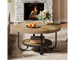 TRIBESIGNS - Ronde Salontafel - Salontafel met Opbergplank - Bijzettafel Bruin - Tafel - Sidetable voor Woonkamer, Thuiskantoor - 79 x 79 x 45 cm