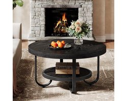 Tribesigns - Ronde Salontafel - Salontafel met Opbergplank - Bijzettafel Zwart - Tafel - Sidetable voor Woonkamer, Thuiskantoor - 80 x 80 x 45 cm