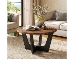 Tribesigns - Ronde Salontafel van Massief Hout - Salontafel met Ringgroef - Bruin en Zwart - Tafel - Sidetable voor Woonkamer, Thuiskantoor - 80 x 80 x 45 cm