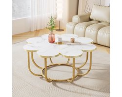 Tribesigns Salontafel - Bijzettafel Goud - 100 x 100 x 50 cm - Moderne Salontafel in de Vorm Van Een Bloem - met Een Tafelblad van Imitatiemarmer - Woonkamer Tafel - Decoratie Tafel - Salon Tafel - Wandtafel - Koffietafel