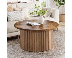 Tribesigns Salontafel Industrieel - Rond 80cm met Metalen Voet - Bijzettafel - Salontafels Rond - Bruin - Woonkamer