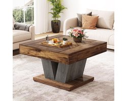 Tribesigns Salontafel Industrieel Vierkant - 80 x 80 × 50 cm - Hout - Bijzettafel - Koffietafel - Vintage Bruin