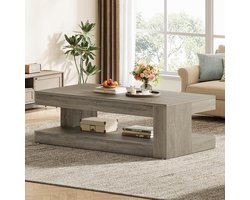 Tribesigns Salontafel - Rechthoekig 2 Niveaus Salontafel met Opbergruimte - Woonkamer Bijzettafel - 120 x60 x 45 cm - Grijs - Salon Tafel