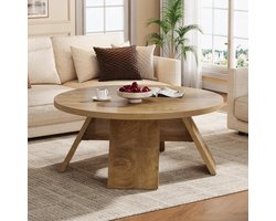 Tribesigns Salontafel - Rond 100 CM - Bijzettafel met Gespreide Benen - Woonkamertafel - Tafel - Koffietafel - Bruin - Banktafe