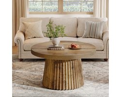 Tribesigns Salontafel - Rond 80CM - Bijzettafel met Gegroefde Trommelbodem en Houtlook - Woonkamertafel - Tafel - Koffietafel - Burin - 80 x 80 x 45 cm