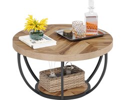 Tribesigns Salontafel - Rond 80CM - Bijzettafel - Tafel - Sidetable - Houtnerf en zwart - MDF-Plaat & Metaal