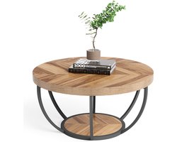 Tribesigns Salontafel - Rond 80CM - Bijzettafel - Woonkamertafel - Tafel - Koffietafel - Duurzaam - Houtnerf & Zwart - 100% - Banktafe