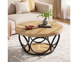 Tribesigns Salontafel - Rond 80CM - Bijzettafel - Woonkamertafel - Tafel - Koffietafel - Houtnerf & Zwart - 80 x 80 x 43 cm