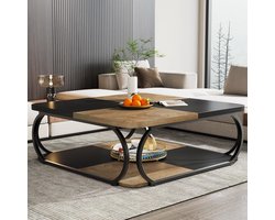 Tribesigns Salontafel - Salontafel Vierkant - Woonkamer Bijzettafel - 100 x 100 x 50 cm - Zwart Lichtbruin - Salon tafel