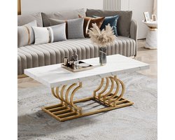 TRIBESIGNS - Salontafels Modern - Salontafel met Geometrisch Frame - Bijzettafel Goud - Tafel - Sidetable - Nep-Marmer - 120 x 50 x 50 cm