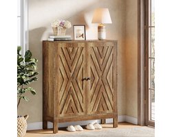 Tribesigns Schoenenkast – 5 Lagen Schoenenrek – 90x35x110cm - Schoenenkast met Deuren en Verstelbare Planken – Houten Schoenenopberger voor Entree, Woonkamer - Bruin