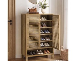 Tribesigns Schoenenkast – 6 Lagen Schoenenrek – 73x35x109cm - Schoenenkast met Deuren en Verstelbare Planken – Houten Schoenenopberger voor Entree, Woonkamer - Rustiek Walnoot