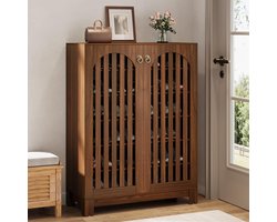 Tribesigns Schoenenkast – 6 Lagen Schoenenrek – 73x35x109cm - Schoenenkast met Deuren en Verstelbare Planken – Houten Schoenenopberger voor Entree, Woonkamer - Rustiek Walnoot