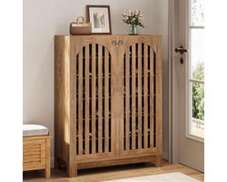 Tribesigns Schoenenkast – 6 Lagen Schoenenrek – 73x35x119cm - Schoenenkast met Deuren en Verstelbare Planken – Houten Schoenenopberger voor Entree, Woonkamer - Eik