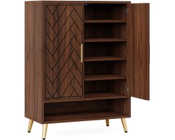 Tribesigns - Schoenenkast Met Deuren - Schoenen Kast - 75x 35x110 CM - 6 Niveaus - Max 20 Paar Schoenen - Walnoot Bruin