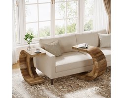 Tribesigns - Set van 2 Bijzettafel - Bedtafel - Zijtafel - C-vormig - 70 x 30 x 65 cm - Nachtkastje Kleine Salontafel voor Woonkamer Slaapkamer - Bruin