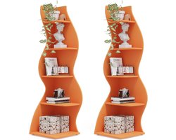 Tribesigns Set van 2 Boekenkast - Hoekplank met 5 planken - 50 x 48 x 179 cm - Modern Stroomlijn Het Ontwerp - Oranje