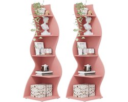 Tribesigns Set van 2 Boekenkast - Hoekplank met 5 planken - 50 x 48 x 179 cm - Modern Stroomlijn Het Ontwerp - Roze