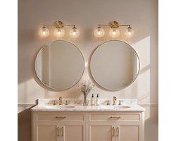 Tribesigns Set van 2 Moderne Badkamer Wandlamp Goud - 3-lichts Wandlamp voor Binnenmet - Craquelé glazen bol en E27 fitting - Make-uplamp - Spiegelverlichting voor Slaapkamer - Badkamer - Woonkamer - Inclusief lampen - 43 cm [Energieklasse E]
