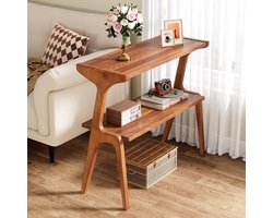 Tribesigns Smalle Bijzettafel voor Woonkamer - 2-Laags Slanke Bankbijzettafel met Massief Houten poten - Okkernoot - Moderne Hoge Bijzettafel met Plank, boerderij lang nachtkastje