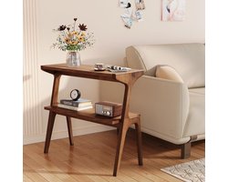 Tribesigns Smalle Bijzettafel voor Woonkamer - 2-Laags Slanke Bankbijzettafel met Massief Houten poten - Rustiek Bruin - Moderne Hoge Bijzettafel met Plank, Boerderij Lang Nachtkastje