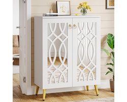 Tribesigns Spiegelde Schoenenkast – 5 Lagen Schoenenrek – 73x35x100cm - Modern Schoen Opbergkabinet met Deuren – Houten Schoenenopberger voor Entree, Woonkamer - Wit